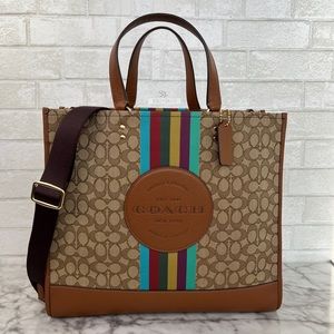 Coach Dempsey Tote 40 In Signature Jacquard With Stripe Coach Patch